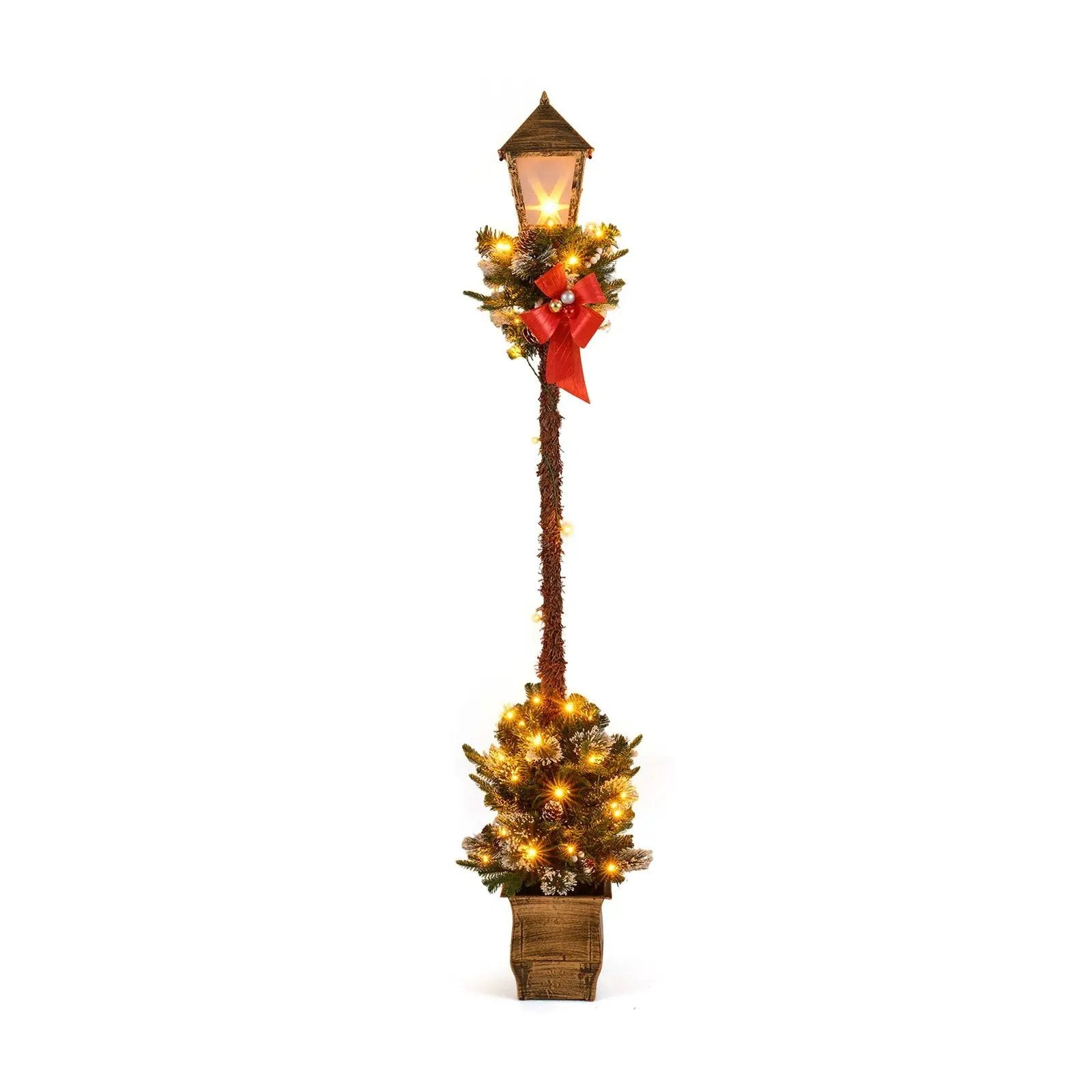 6.1 Feet Christmas Pre-lit Street Lamp with Artificial Greenery and Snow-flocked Branch Tips by DirectDeals