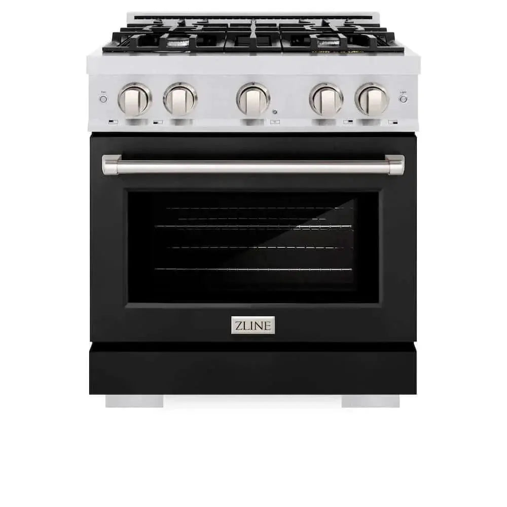 ZLINE 36" Select Gas Range Convection Gas Oven DuraSnow® Stainless Steel Black Matte Door HGRS-BLM-36 by Farmhouse Kitchen and Bath