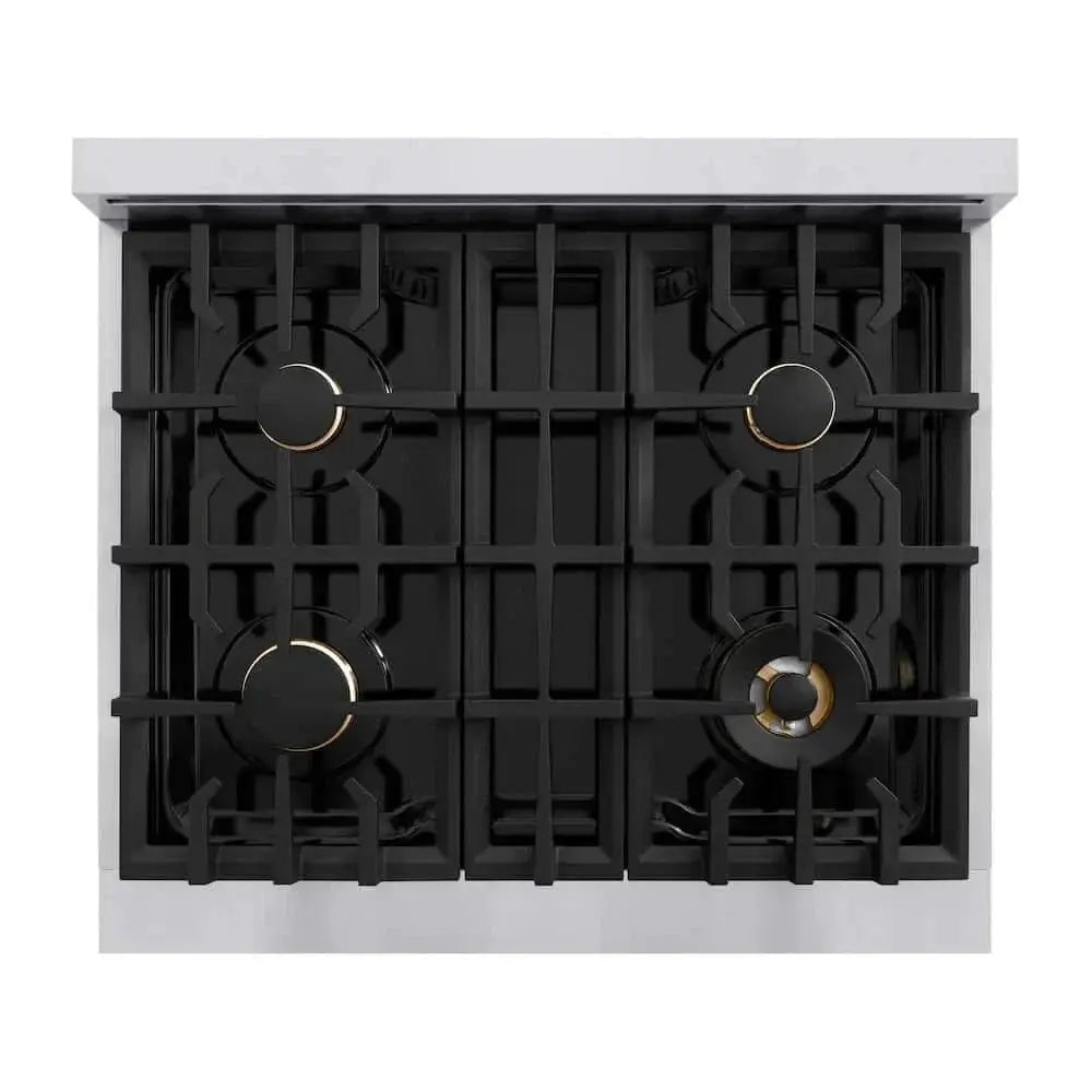 ZLINE 30" Dual Fuel Range, Gas Cooktop, Electric Convection Oven Stainless Steel, Champagne Bronze CDRZ-30-CB by Farmhouse Kitchen and Bath