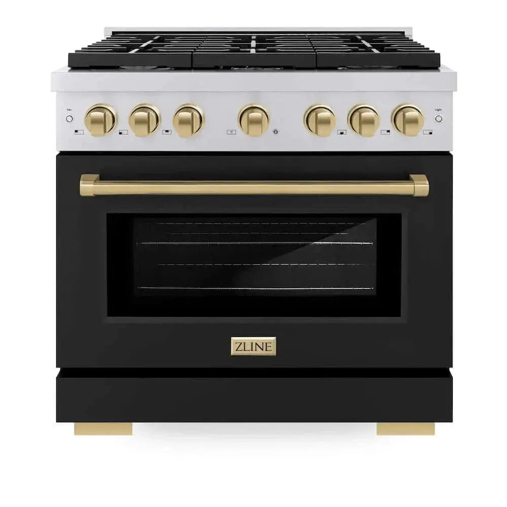 ZLINE 36"Gas Range, Convection Oven Black Matte, Champagne Bronze, SGRZ-BLM-36-CB by Farmhouse Kitchen and Bath