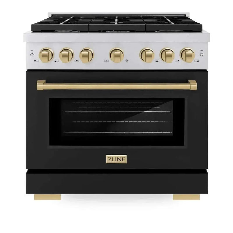 ZLINE 36"Gas Range, Convection Oven Black Matte, Champagne Bronze, SGRZ-BLM-36-CB by Farmhouse Kitchen and Bath