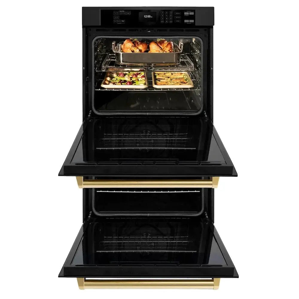 ZLINE 30"Professional True Convection Double Wall Oven, Air Fry, Self Clean Black Stainless Steel, Gold WADBZ-30-G by Farmhouse Kitchen and Bath