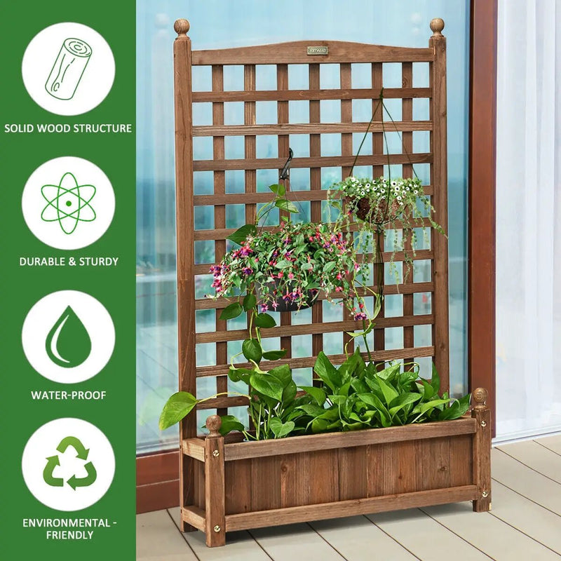 Solid Free Standing Wood Planter Box with Trellis for Garden by DirectDeals