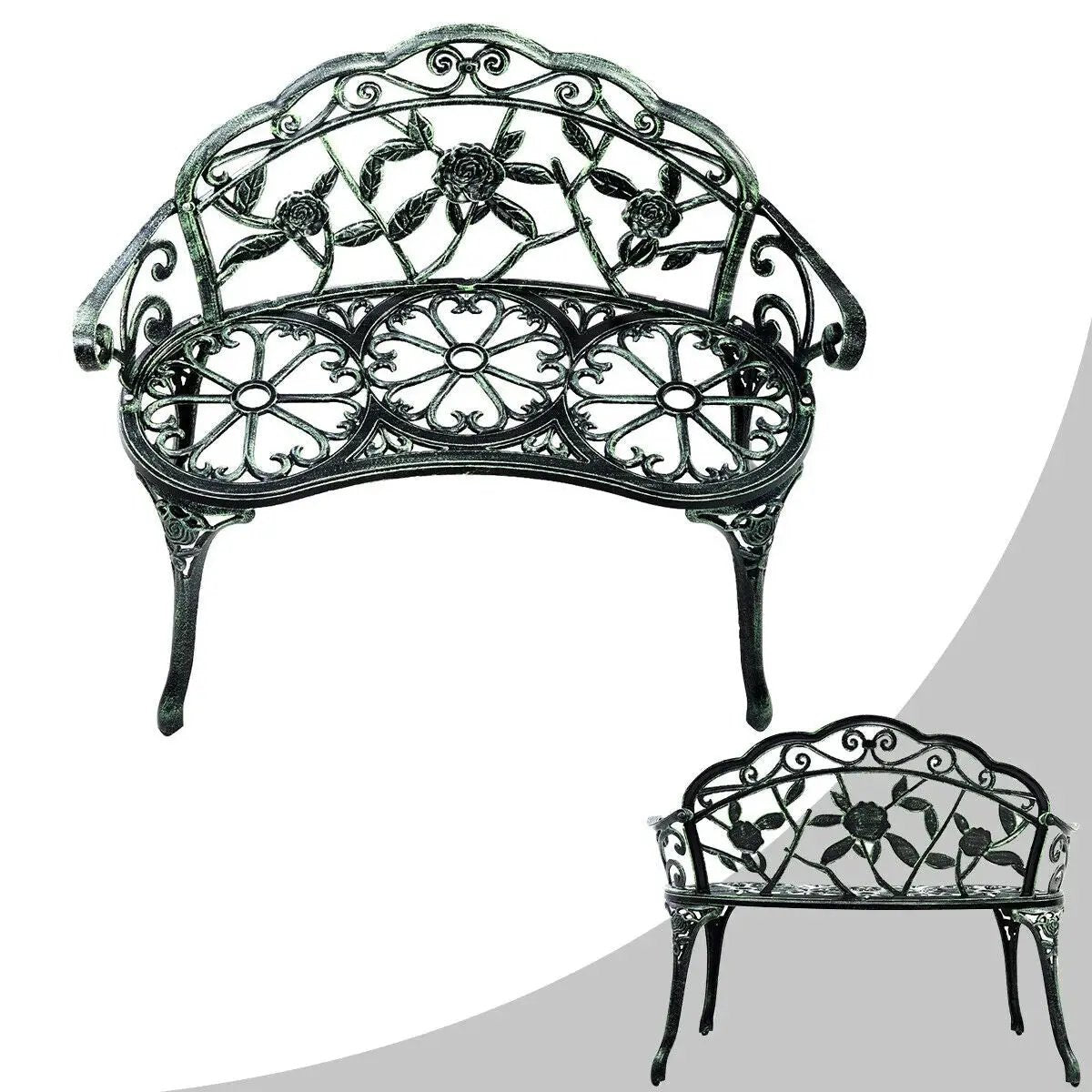 Outdoor Cast Aluminum Patio Bench Antique Rose by DirectDeals