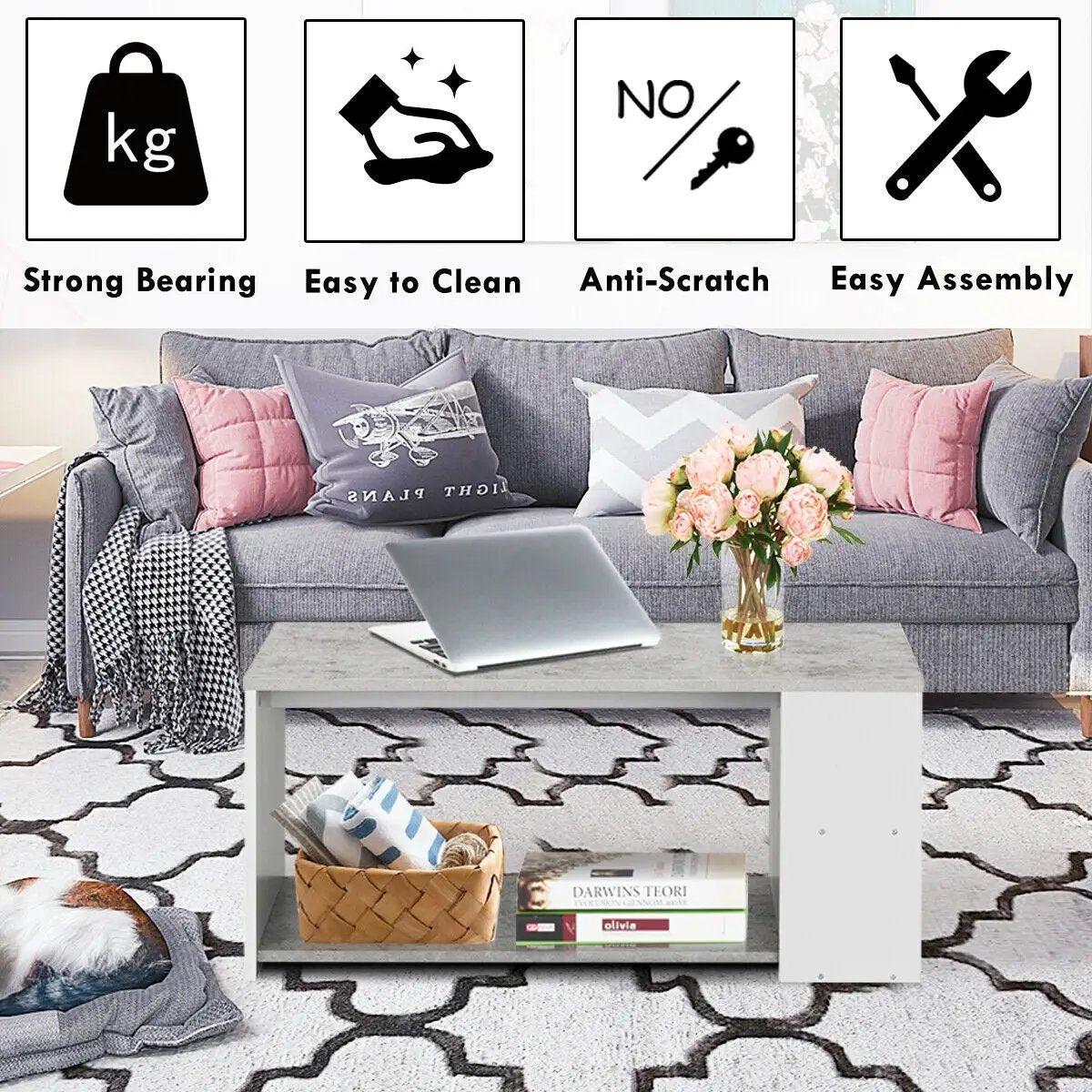 Coffee Table Sofa Side Table with Storage Shelves, photo 6 of 24