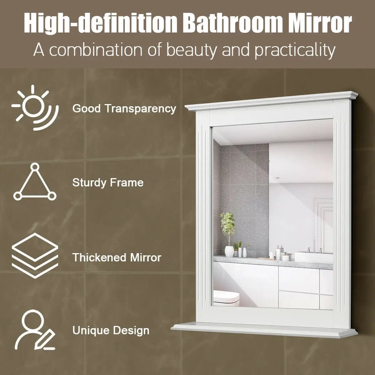 Wall-Mounted Multipurpose Vanity Mirror with Shelf, photo 8 of 11
