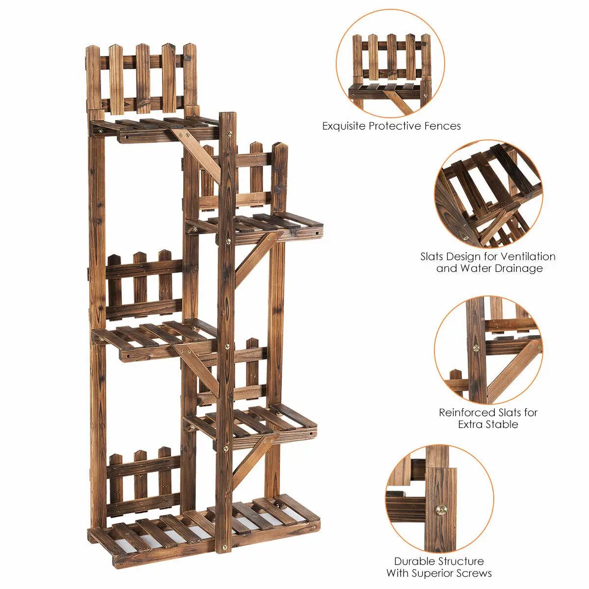5-Tier Flower Rack Wood Plant Stand 6 Pots Display Shelf by DirectDeals