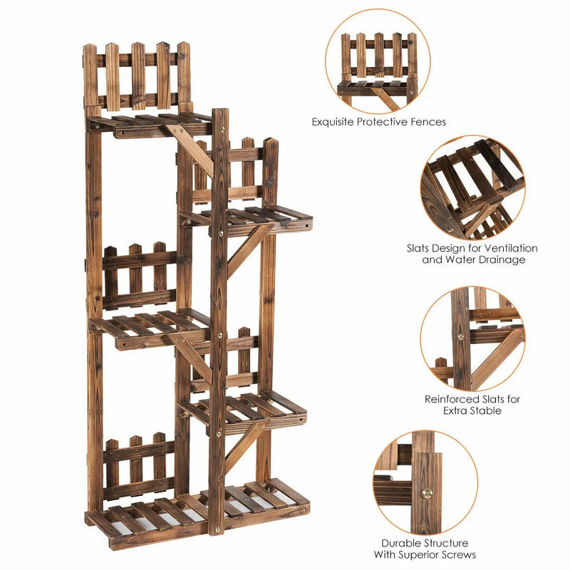 5-Tier Flower Rack Wood Plant Stand 6 Pots Display Shelf by DirectDeals