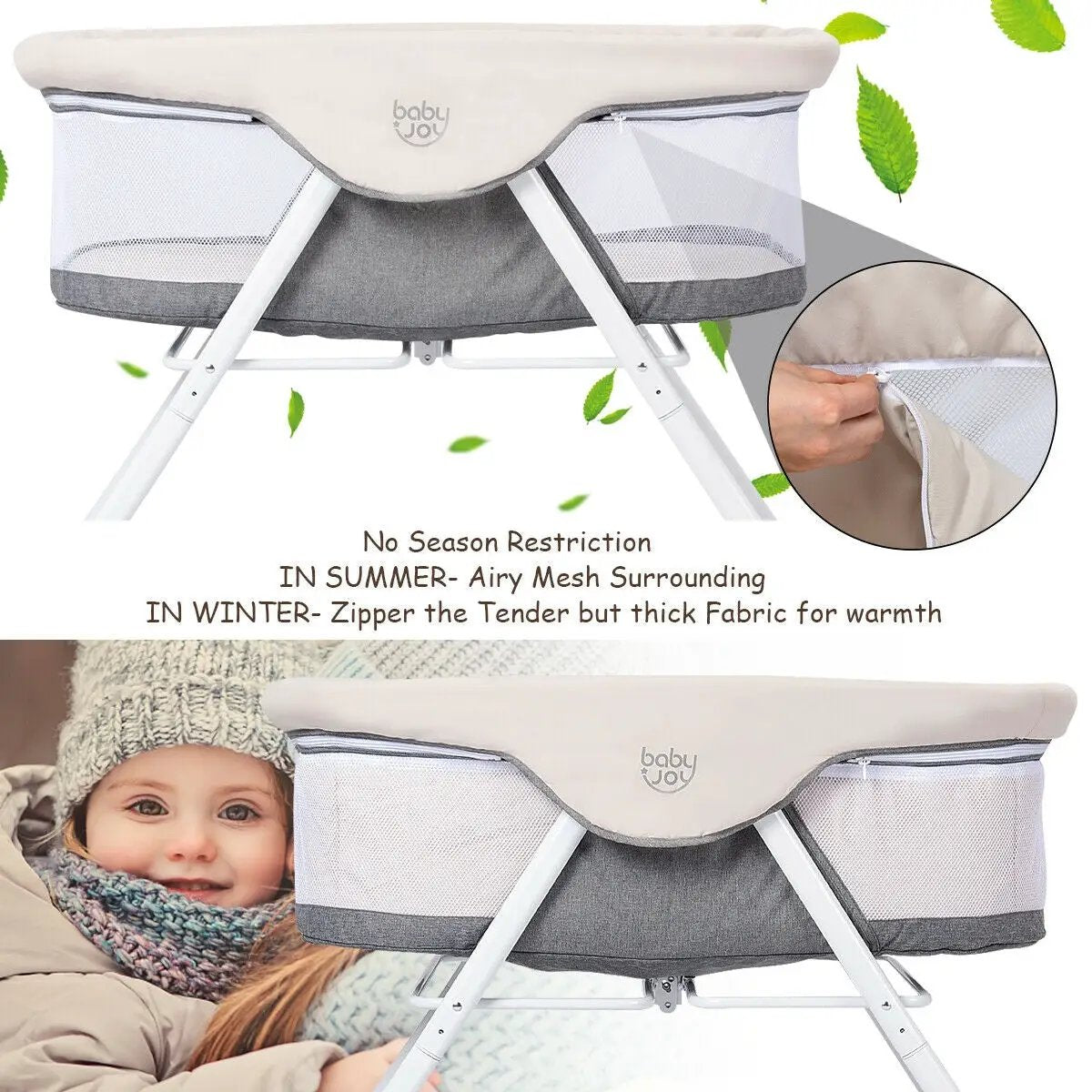 Portable Newborn Rocking Foldaway Baby Bassinet Crib-Gray by DirectDeals