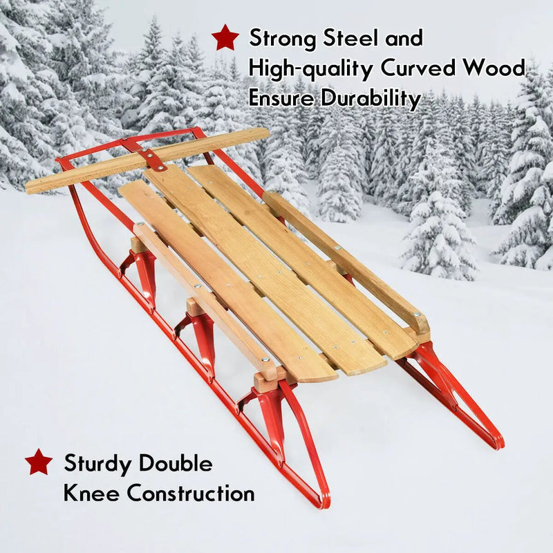 54 Inch Wood Snow Sled with Metal Runners and Steering Bar by DirectDeals