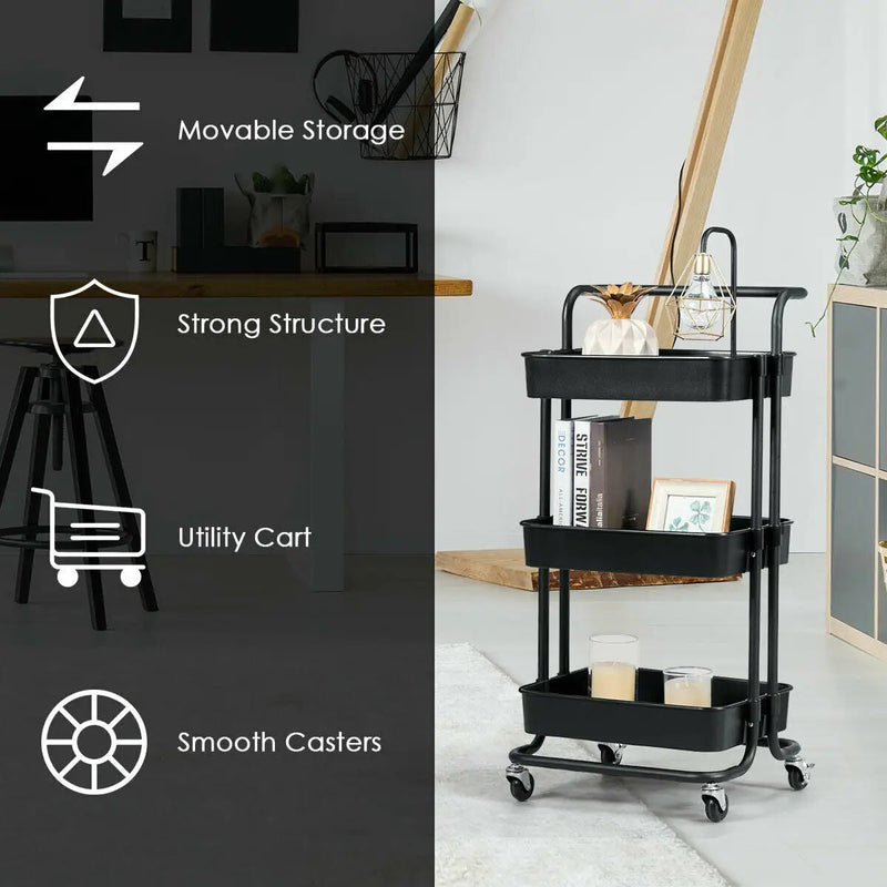 3-Tier Utility Cart Storage Rolling Cart with Casters by DirectDeals