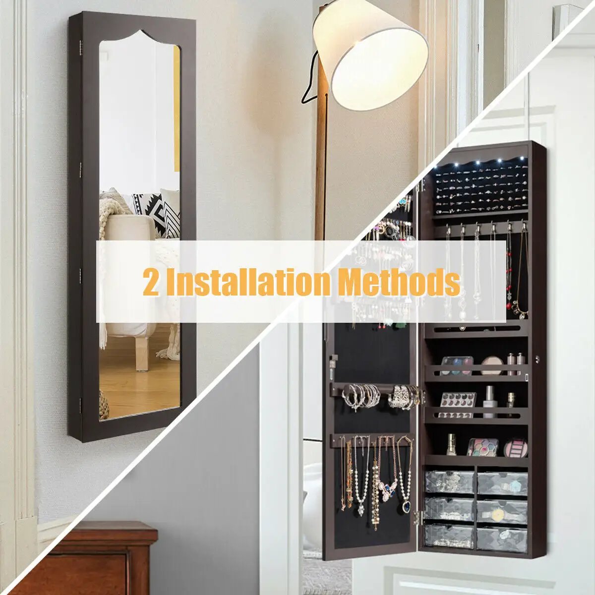 5 LEDs Jewelry Armoire Wall Mounted / Door Hanging Mirror, photo 7 of 10