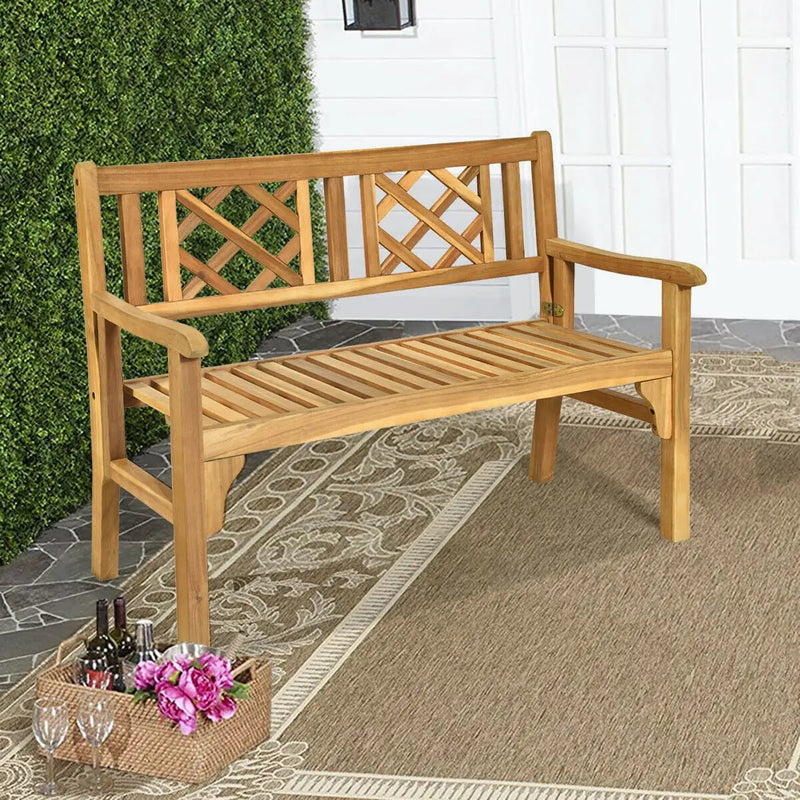Patio Foldable Bench with Curved Backrest and Armrest by DirectDeals