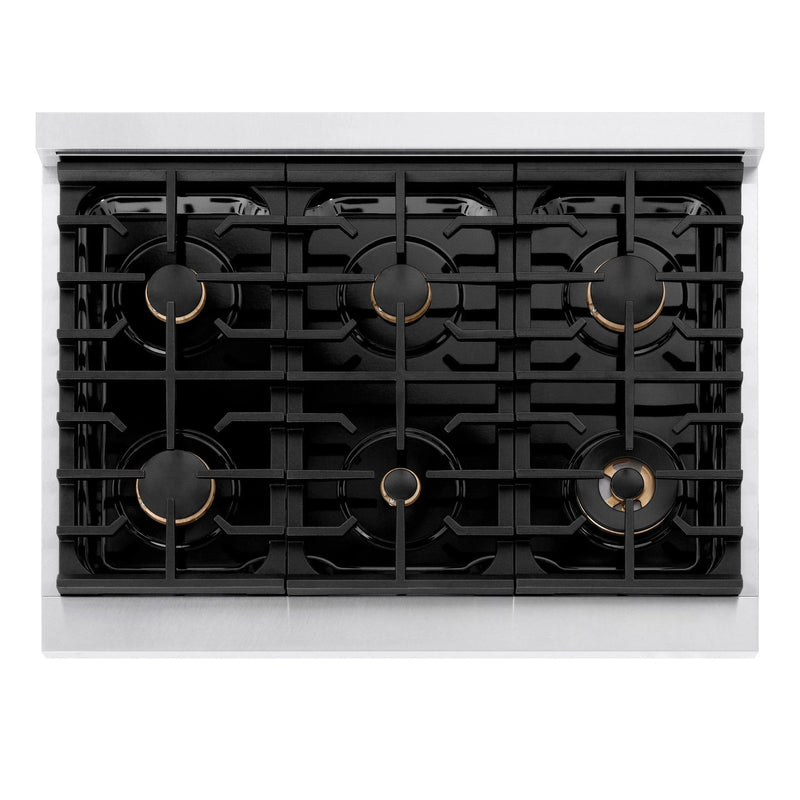 ZLINE 36"Paramount Dual Fuel Range DuraSnow® Black Matte, Champagne Bronze SDRSZ-BLM-36-CB by Farmhouse Kitchen and Bath