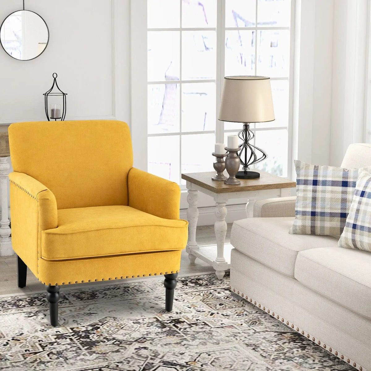 Modern Upholstered Padded Accent Chair with Rubber Wood Legs, photo 11 of 16