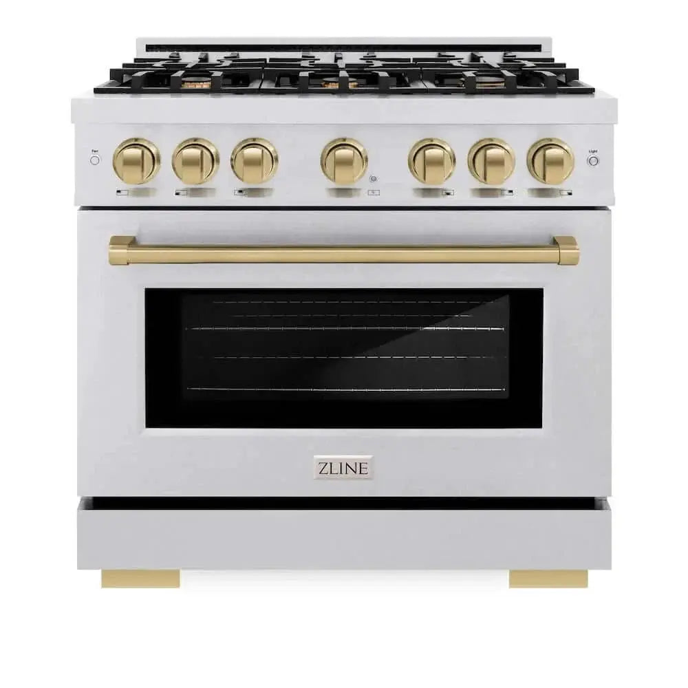 ZLINE 36" Select Gas Range Convection Gas Oven DuraSnow® Stainless Steel Champagne Bronze HGRSZ-36-CB by Farmhouse Kitchen and Bath