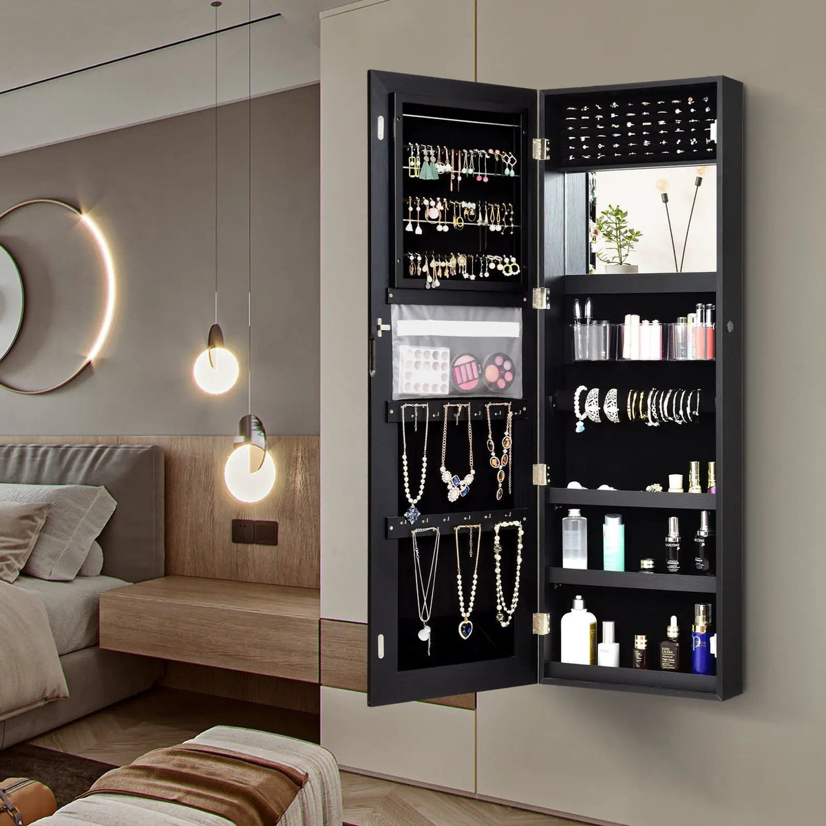 Lockable Storage Jewelry Cabinet with Frameless Mirror, photo 3 of 16