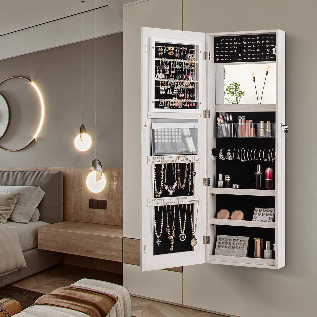 Lockable Storage Jewelry Cabinet with Frameless Mirror, photo 4 of 16