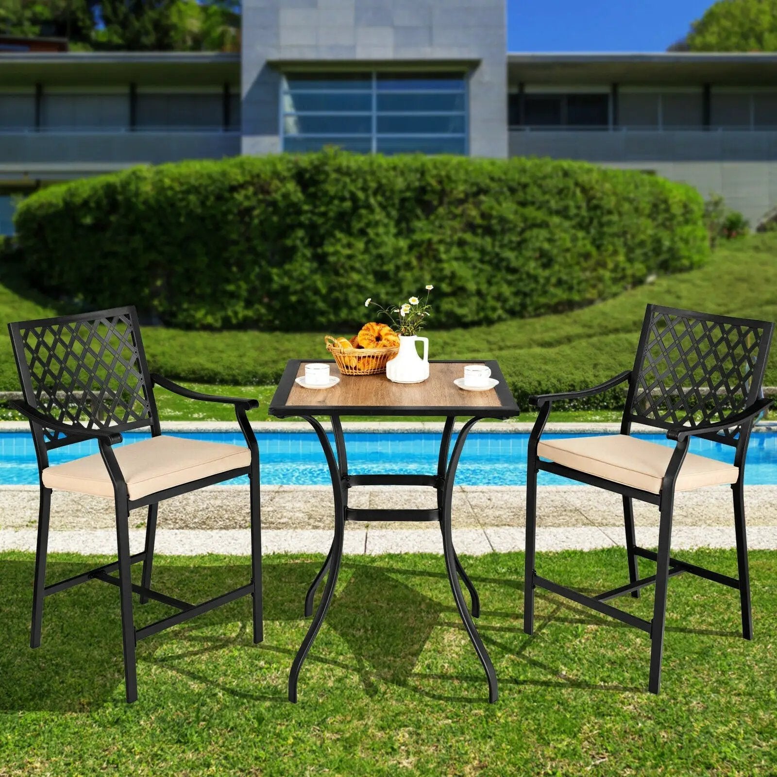 2 Pieces Patio Bar Stool with Height Cushion and Armrest by DirectDeals