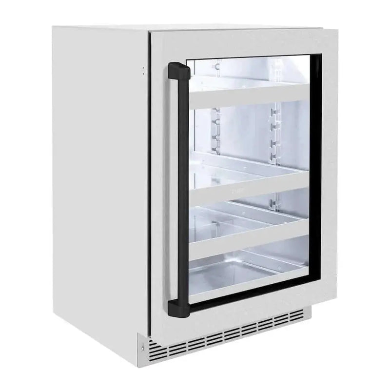 ZLINE 24" Touchstone 151 Can Beverage Fridge DuraSnow® Stainless Steel Glass Door Matte Black Handle RBSOZ-SN-24-MB by Farmhouse Kitchen and Bath