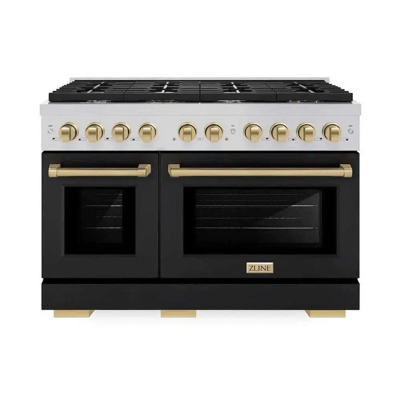 ZLINE 48"Gas Range, Convection Oven Black Matte, Champagne Bronze, SGRZ-BLM-48-CB by Farmhouse Kitchen and Bath