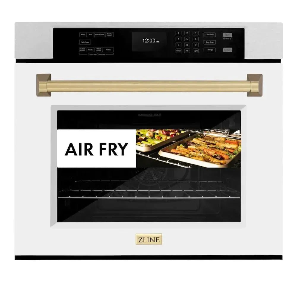 ZLINE 30"Professional True Convection Single Wall Oven, Air Fry, Self Clean, DuraSnow® White Matte, Champagne Bronze WASSZ-WM-30-CB by Farmhouse Kitchen and Bath