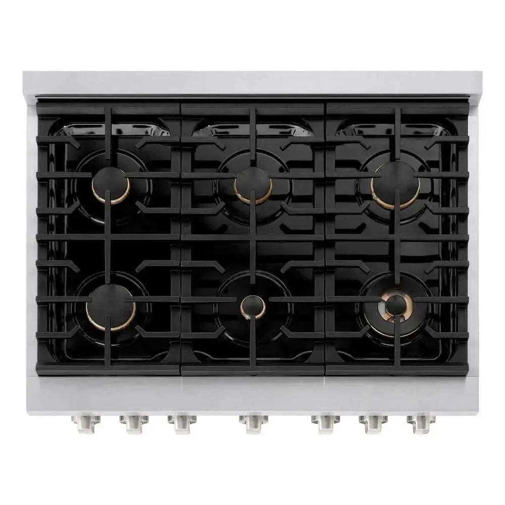 ZLINE 36"Gas Range, Convection Gas Oven , DuraSnow® Brass Burners, SGRS-BR-36 by Farmhouse Kitchen and Bath