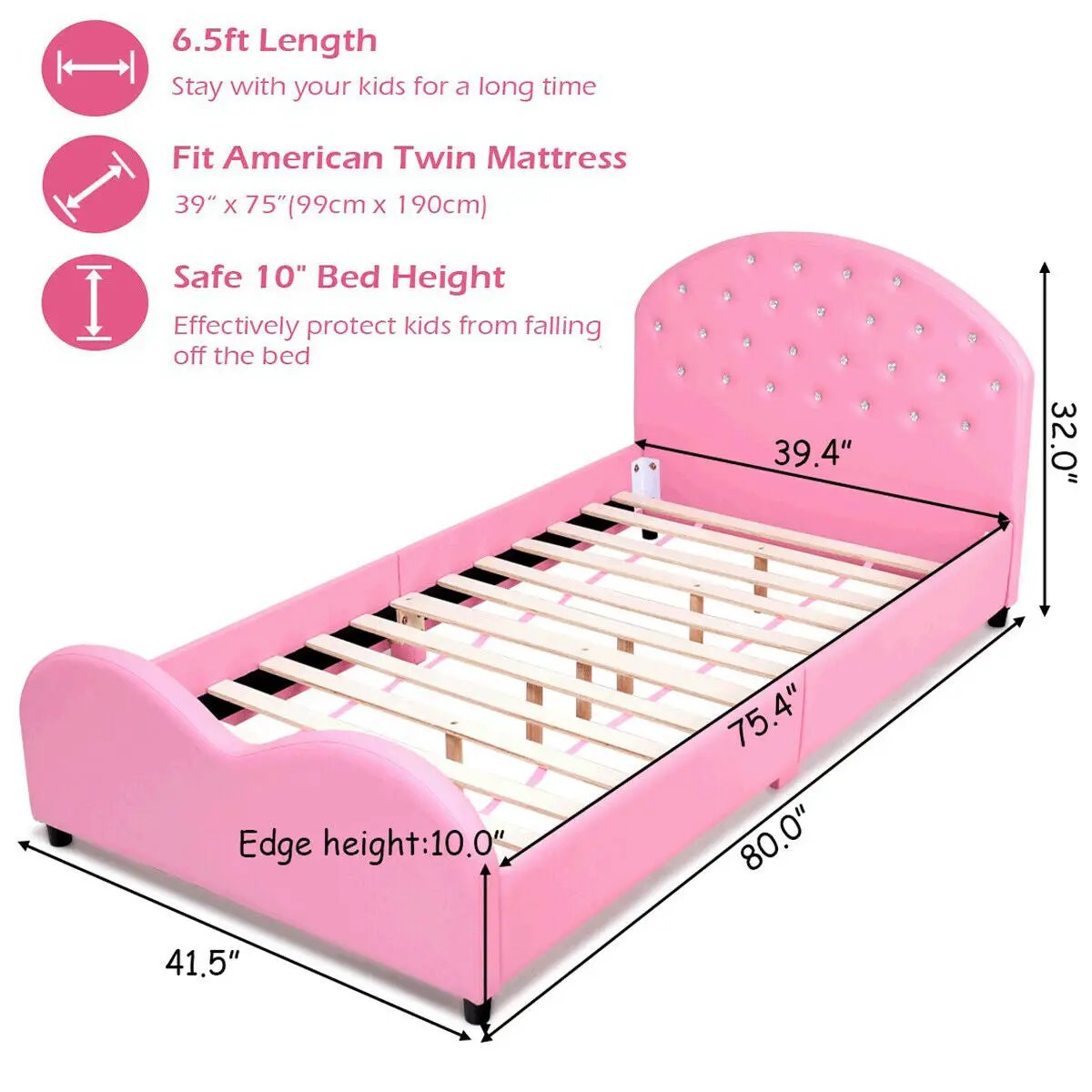 Twin Size Upholstered Platform Toddler Bed with Wood Slat Support by DirectDeals