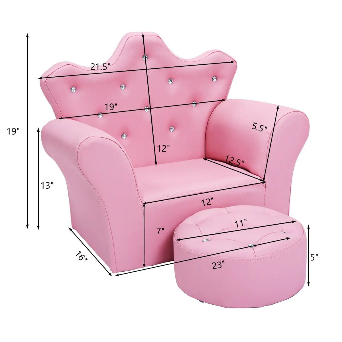 Children Upholstered Princess Sofa with Ottoman and Diamond Decoration for Boys and Girls by DirectDeals