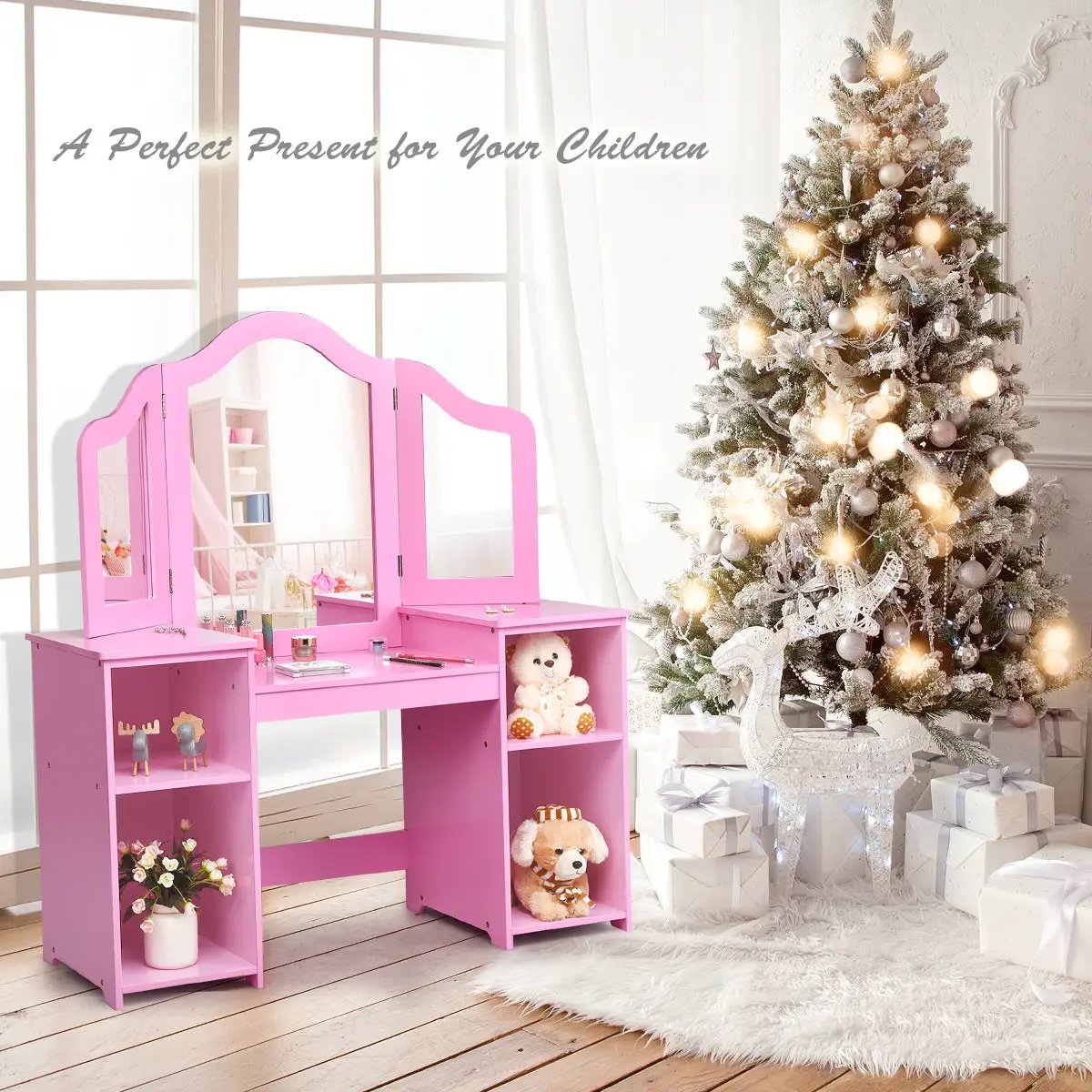 Kids Tri Folding Mirror Makeup Dressing Vanity Table Set, photo 2 of 9