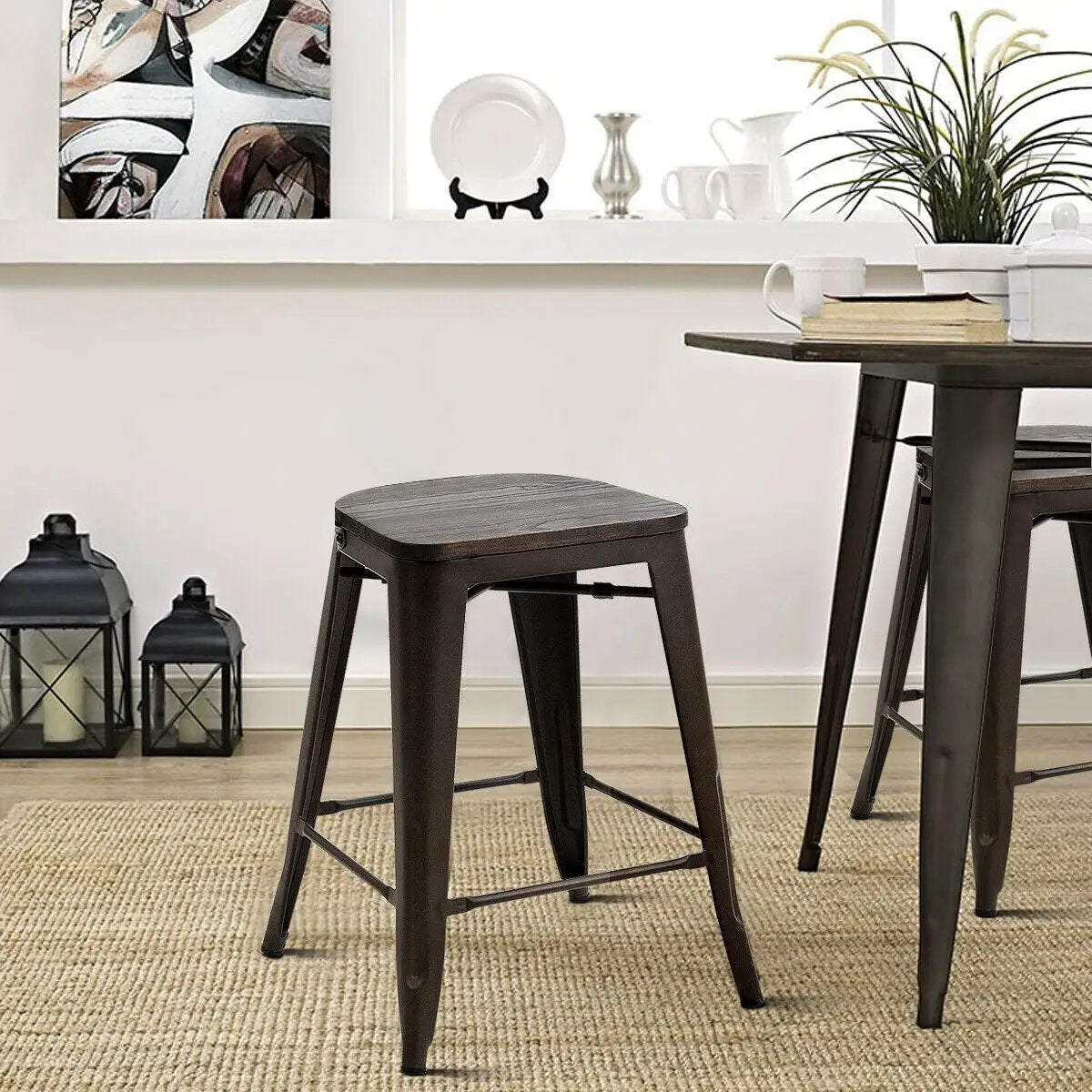 Set of 4 Industrial Metal Counter Stool Dining Chairs with Removable Backrests, photo 5 of 16