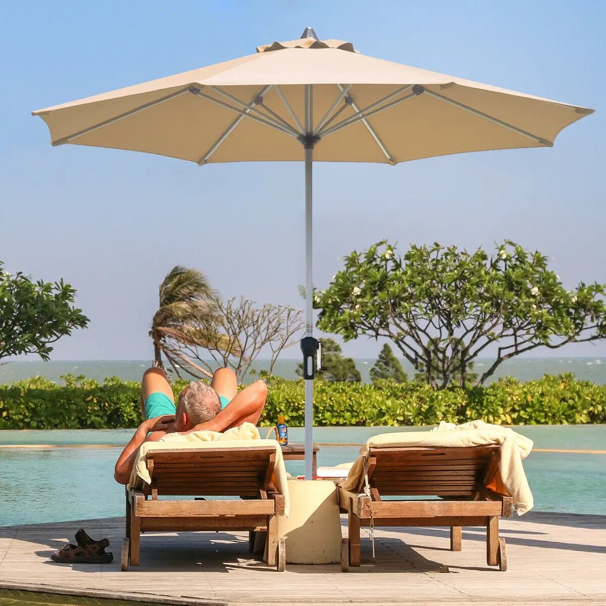 9 Feet Patio Outdoor Market Umbrella with Aluminum Pole without Weight Base, photo 12 of 17