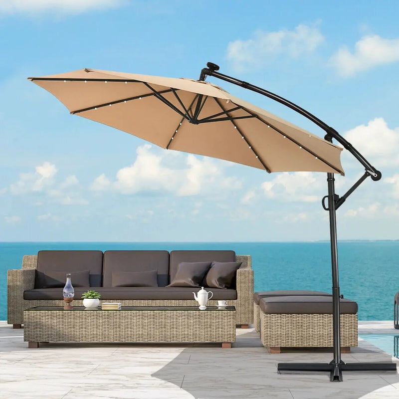 10 Feet 360° Rotation Solar Powered LED Patio Offset Umbrella without Weight Base-Gray by DirectDeals