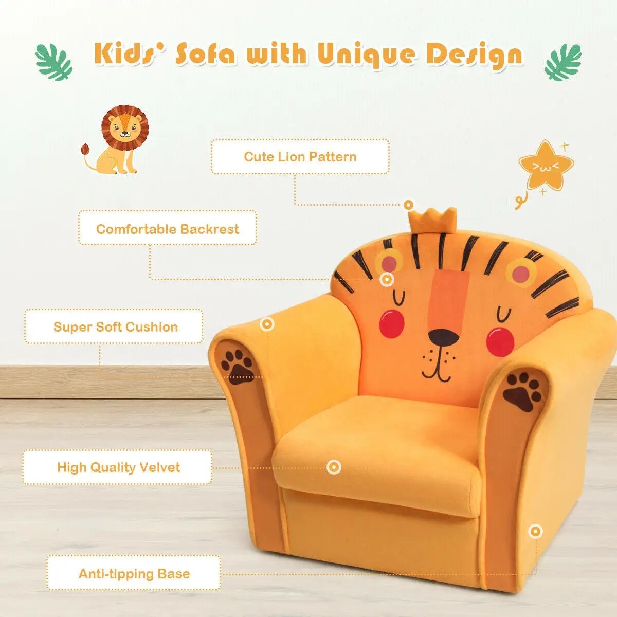 Kids Armrest Lion Upholstered Sofa by DirectDeals