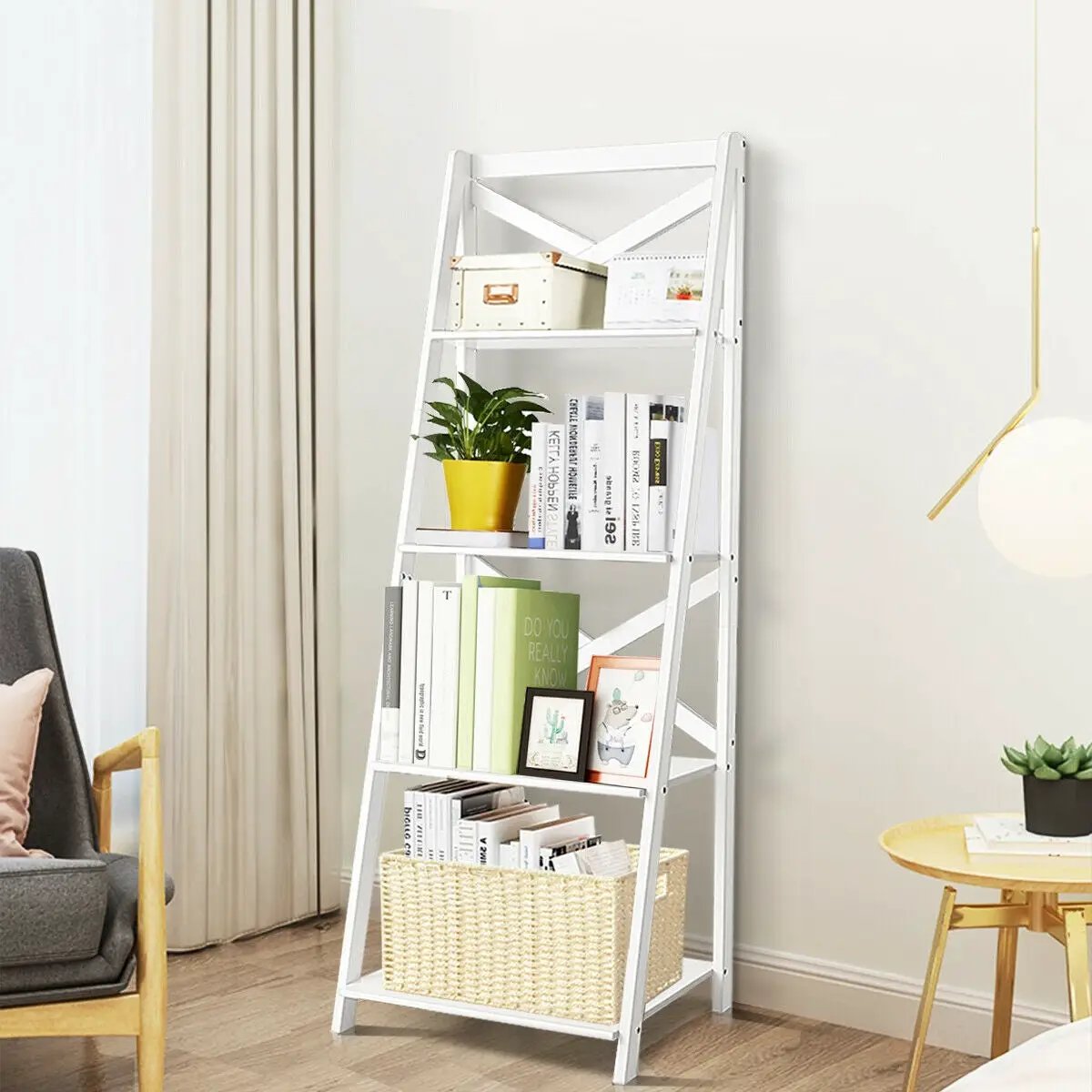 2 Pieces 4-Tier Wood Display Storage Bookshelf Set, photo 11 of 13