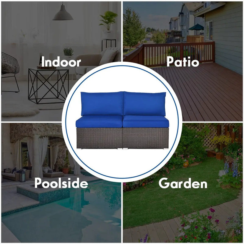 2 Pieces Patio Rattan Armless Sofa Set with 2 Cushions and 2 Pillows by DirectDeals