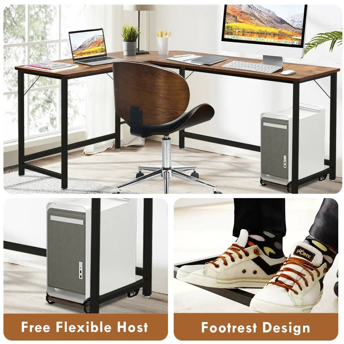 L Shaped Desk Corner Computer Desk PC Laptop Gaming Table Workstation, photo 18 of 24