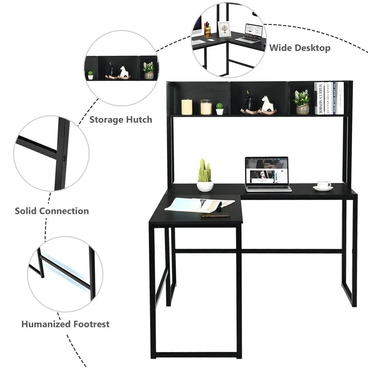 Reversible L-Shaped Corner Desk with Storage Bookshelf, photo 8 of 11