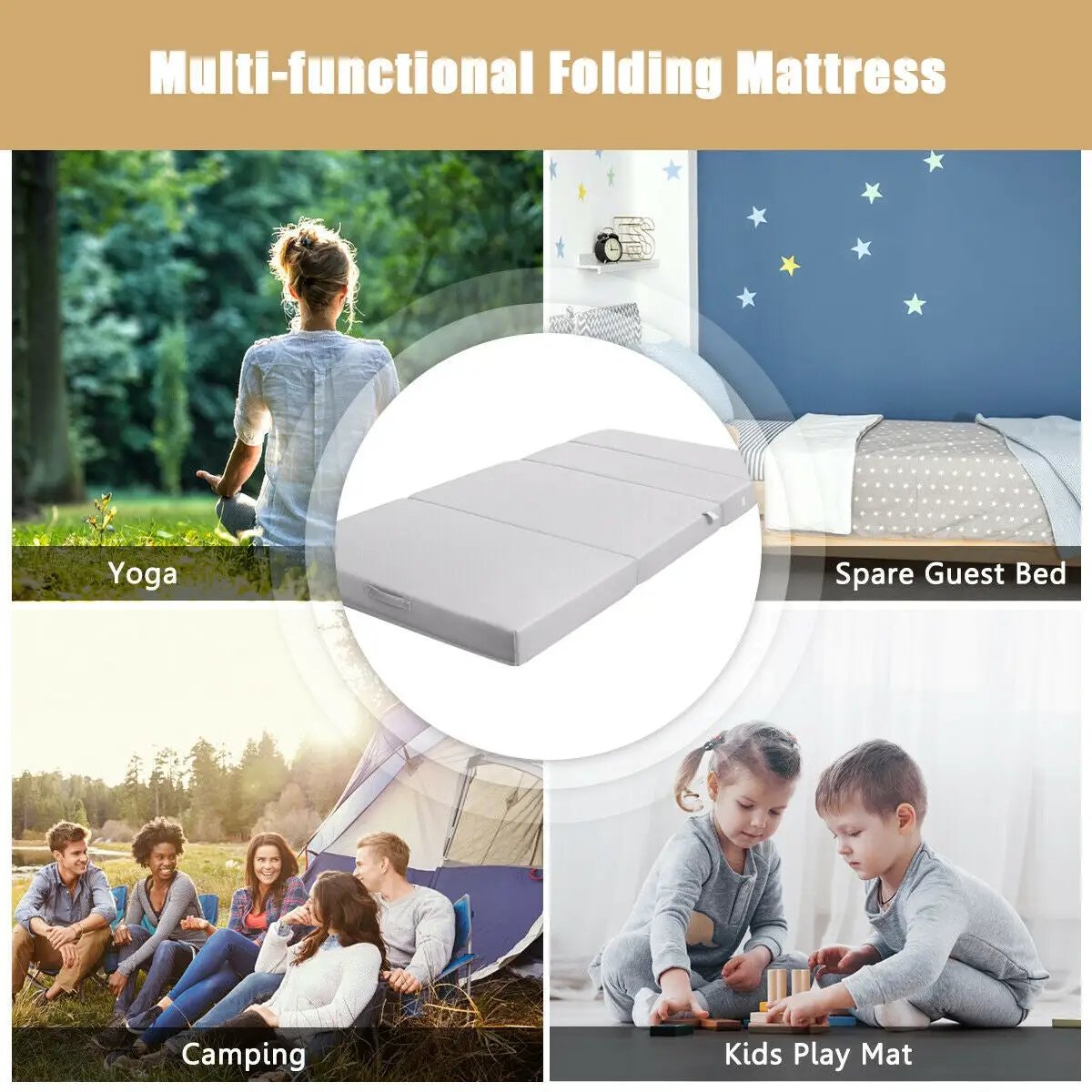 4 Inch Folding Sofa Bed Foam Mattress with Handles, photo 8 of 10
