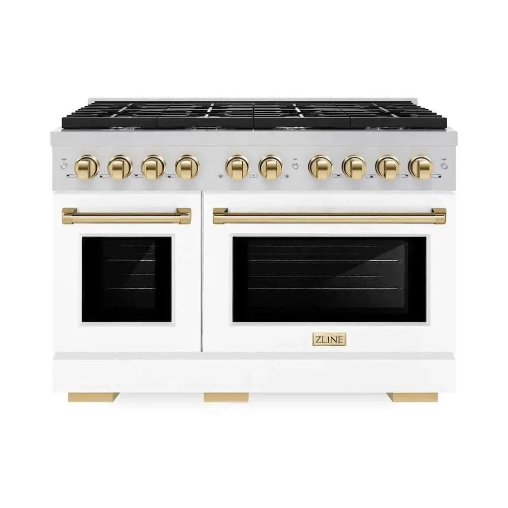 ZLINE 48"Gas Range, Convection Oven White, Gold, SGRZ-WM-48-G by Farmhouse Kitchen and Bath