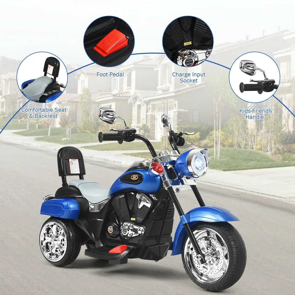 6V Powered Toddler 3-Wheel Motorbike Ride On Toy with Horn and Headlight-Black and White by DirectDeals