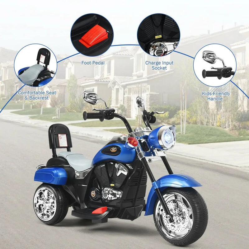 6V Powered Toddler 3-Wheel Motorbike Ride On Toy with Horn and Headlight-Black and White by DirectDeals