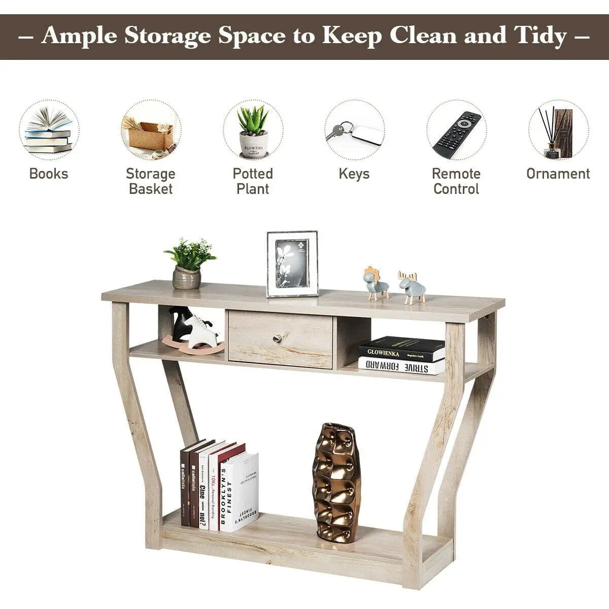 Curved Frame Modern Console Table with Storage Drawer for Entryway, photo 6 of 10