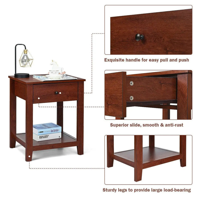 Set of 2 Nightstand with Storage Shelf and Pull Handle by DirectDeals
