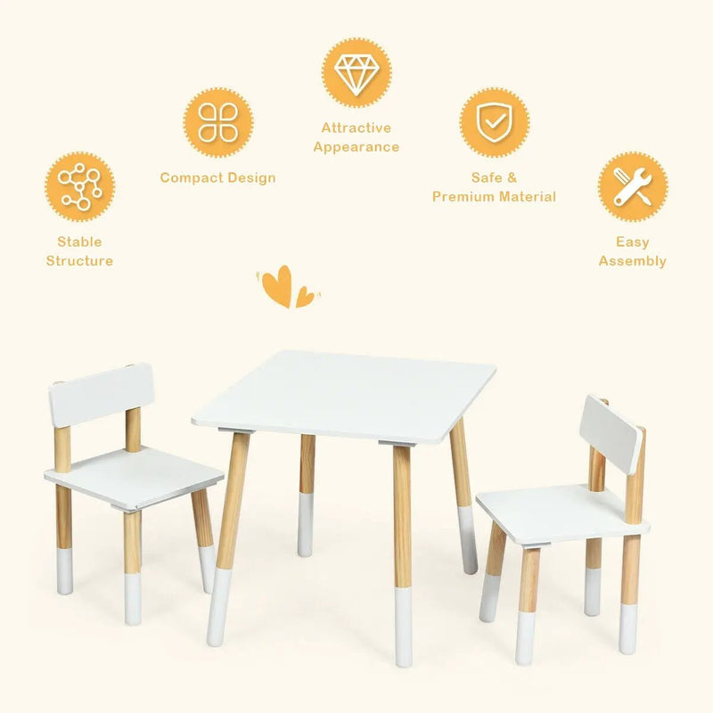 Kids Wooden Table and 2 Chairs Set-White by DirectDeals
