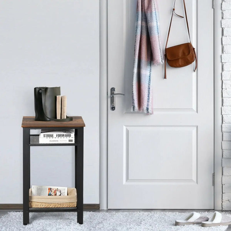 3-Tier Industrial End Table with Metal Mesh Storage Shelves by DirectDeals