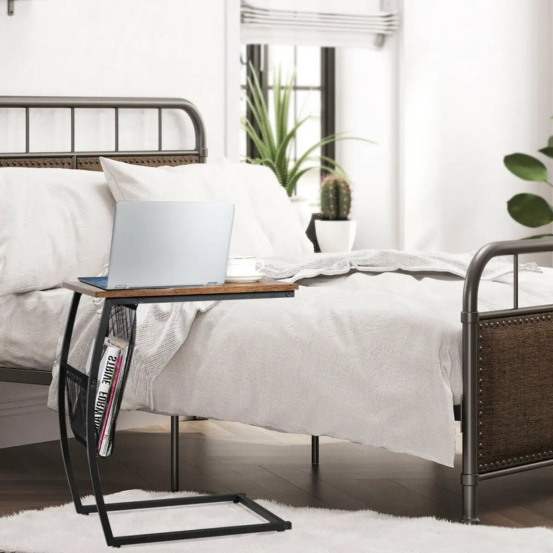 C-shaped Vintage End Table with Side Pocket and Metal Frame by DirectDeals