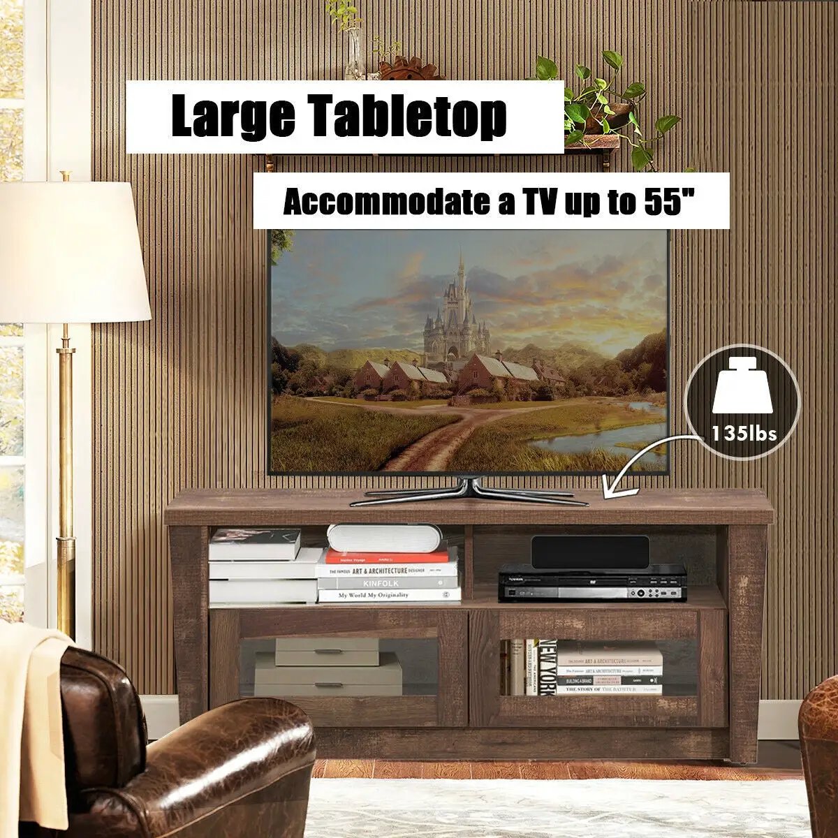 Wooden TV Stand with 2 Open Shelves and 2 Door Cabinets by DirectDeals