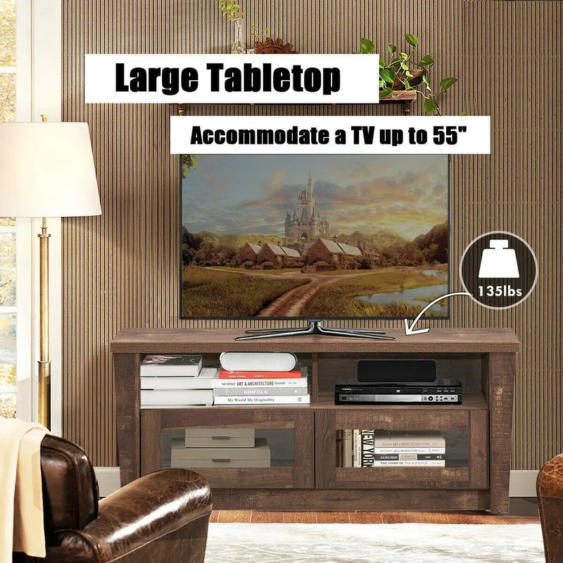 Wooden TV Stand with 2 Open Shelves and 2 Door Cabinets by DirectDeals