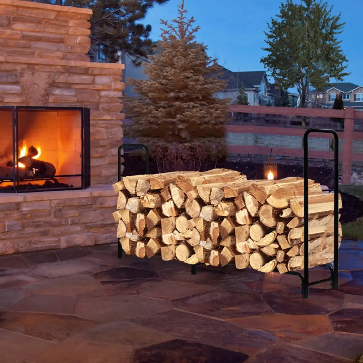8 Feet Outdoor Steel Firewood Log Rack by DirectDeals